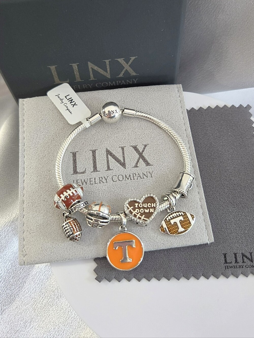Linx Snake Chain Bracelet with Tennesses Vols Football Themed Charms